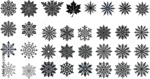 Cuadro en lienzo Snowflake mega set with ornate ice crystals and winter frost patterns vector col