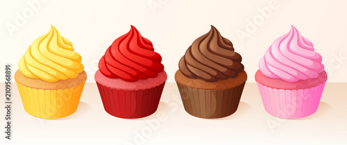 Canvas Print Set of different delicious cupcakes with cream