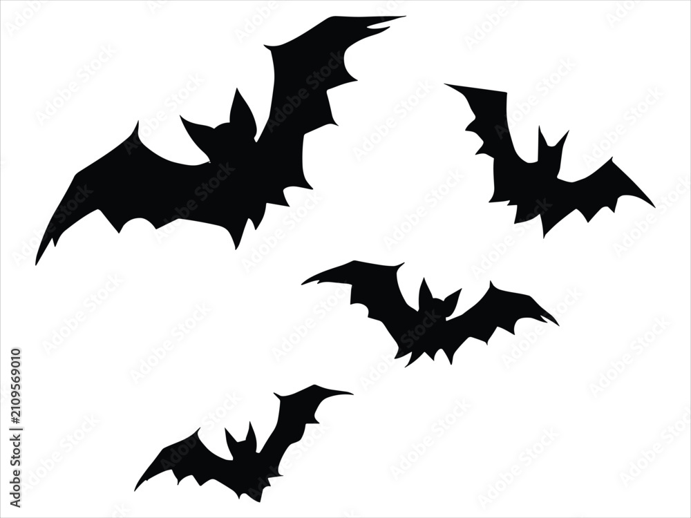 Fototapeta premium Set of black bat silhouettes