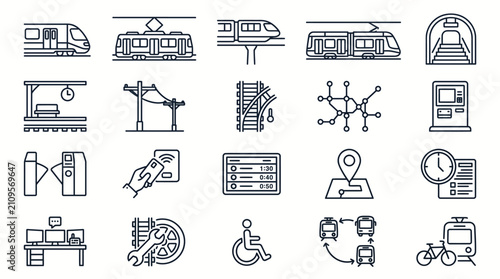 Transit infrastructure symbols outline a collection of technical elements used for urban planning and railway management.