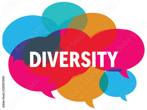 Colorful overlapping speech bubbles with the word diversity in the center