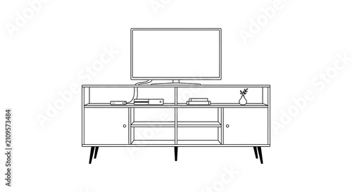 Slika na platnu Television and media console black line art on white background