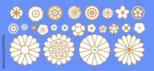 Japanese traditional floral differents set icons Art vintage abstract flower retro elements background Vector modern illustration for design, invitation, cover, wall art