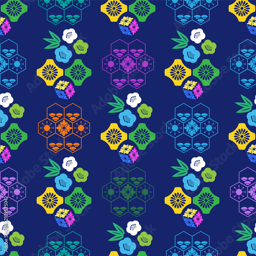 Japanese traditional floral seamless pattern Art vintage   abstract flower retro background Vector  illustration for wallpaper, kimono, textile, fabric