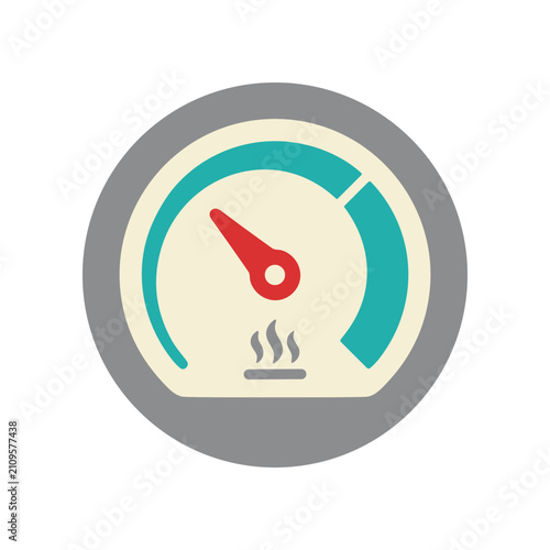 Foto Speedometer gauge with red needle.