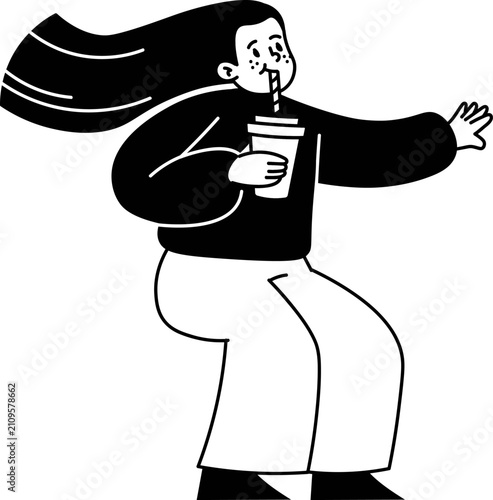 Woman Walking With Drink Doodle