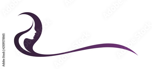 Quadro su tela Elegant Woman Silhouette: A stylized silhouette of a woman's profile, with flowing hair and a graceful curve, symbolizing beauty and sophistication