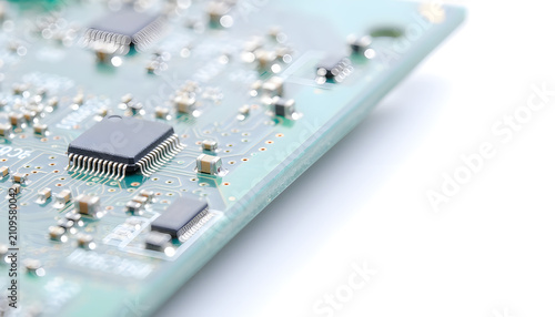 Close up of electronic circuit board with microchip processor