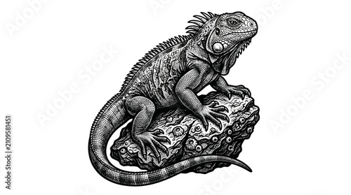 Bild auf Leinwand Large Iguana Reptile Sitting on Rock.