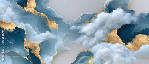 Abstract blue and gold marble texture background luxury fluid art liquid waves