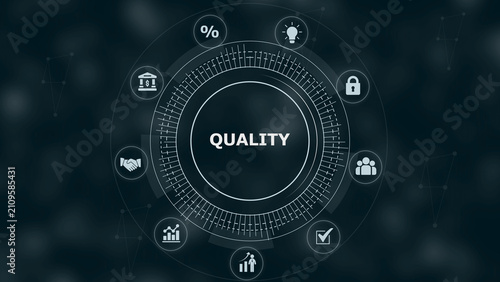 Digital interface showing the word surrounded by circular representing business banking security teamwork and data analysis processes