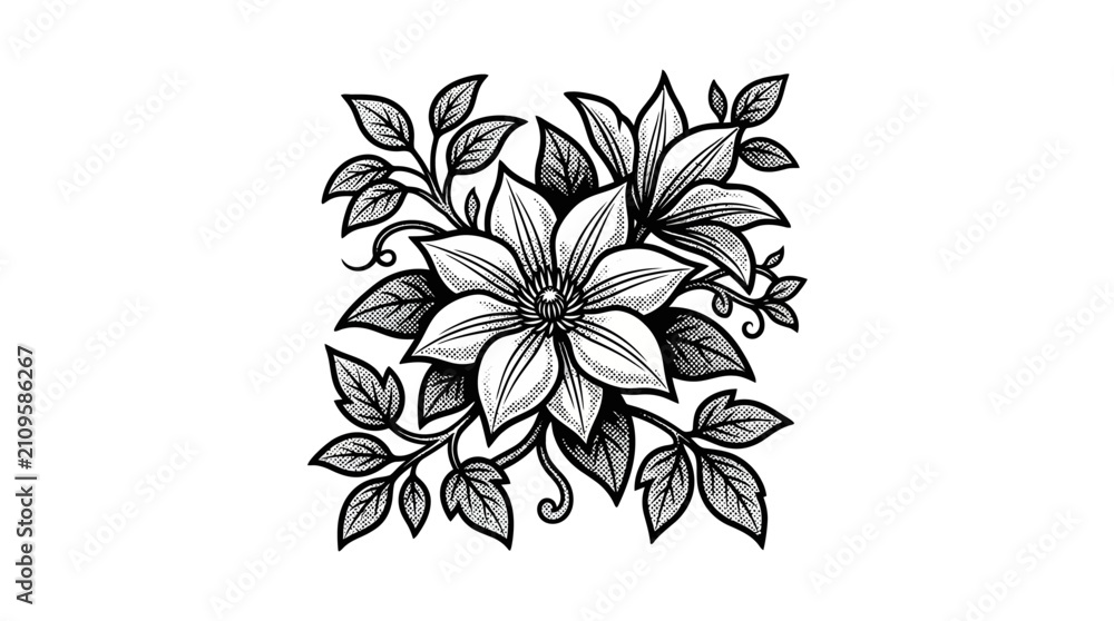 Fototapeta premium Black and white flower illustration design.