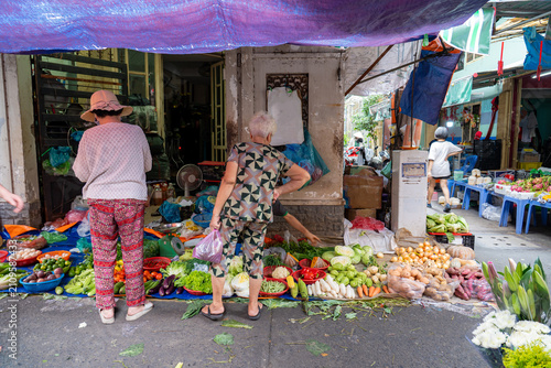 Fresh Produce at a Traditional Street Market in Saigon