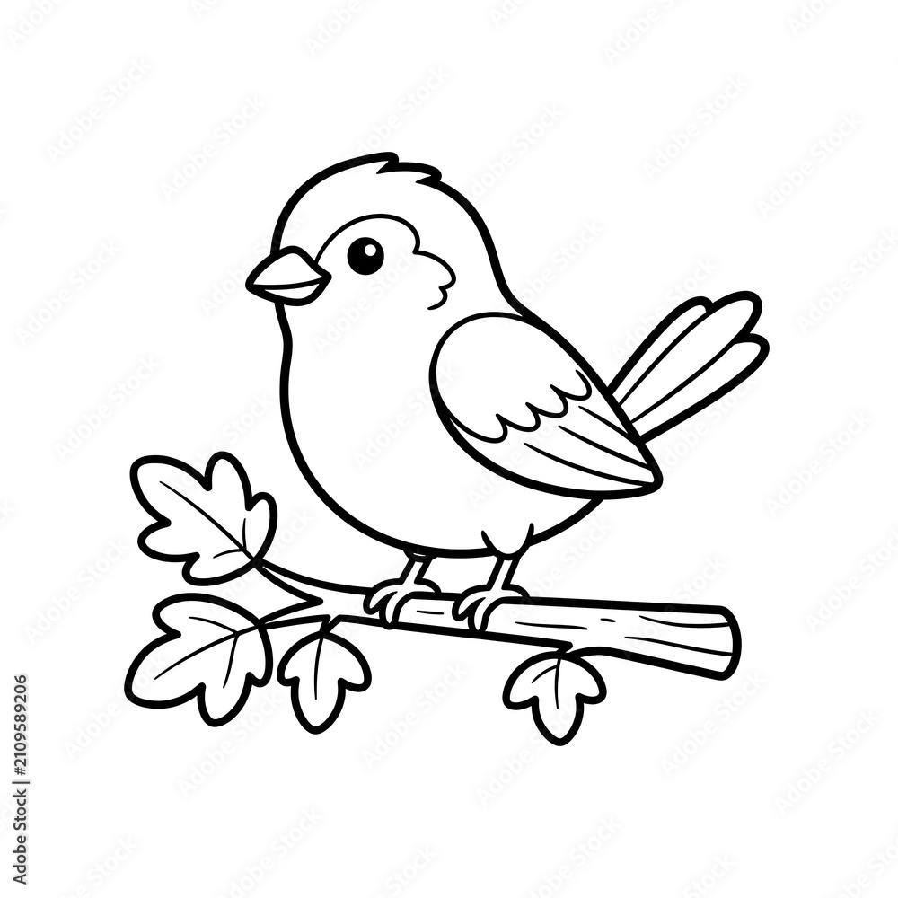 Fototapeta premium Sparrow Bird Black Outline Coloring Page for Kids