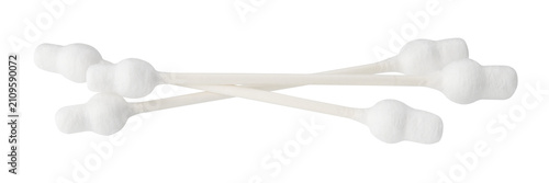 Cosmetic cotton swabs with a limiter for small children ears isolated on a transparent background. full depth of field. PNG.