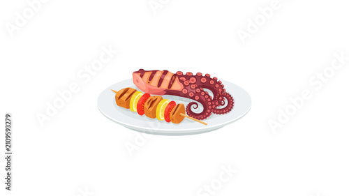 Grilled Octopus and Seafood Skewer Plate