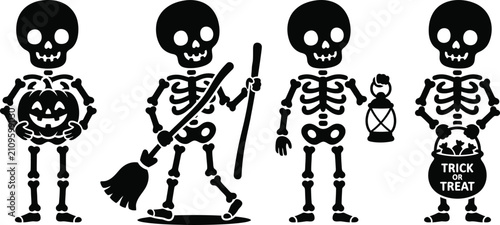 Принти на полотні Set of cute cartoon skeletons for halloween celebration graphic design