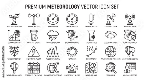 Fotografía Premium meteorology vector icon set, professional weather station and climate mo