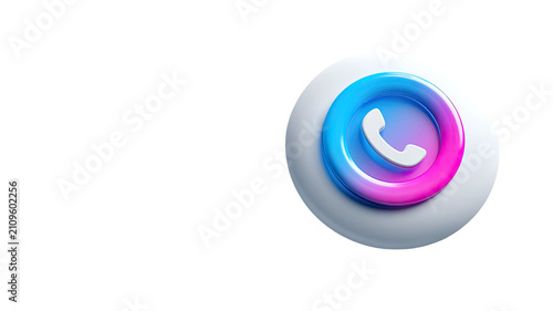 Modern 3D glossy phone call icon with blue and pink gradient circular button for communication app interface isolated on transparent background