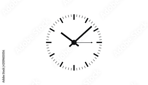 Minimalist analog clock face showing ten minutes past ten oclock with thin hands and black dial marks on a white background.