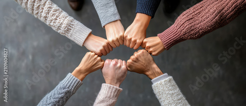 Diverse Multicultural Team Joining Fists Together as a Symbol of Unity and Collaboration
