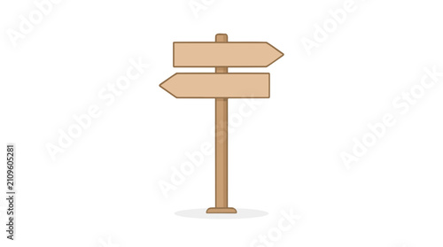 Wooden directional signpost with two blank arrows pointing left and right on a white background