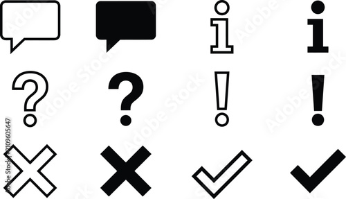 Set of outline and solid black user interface icons for web and mobile application design