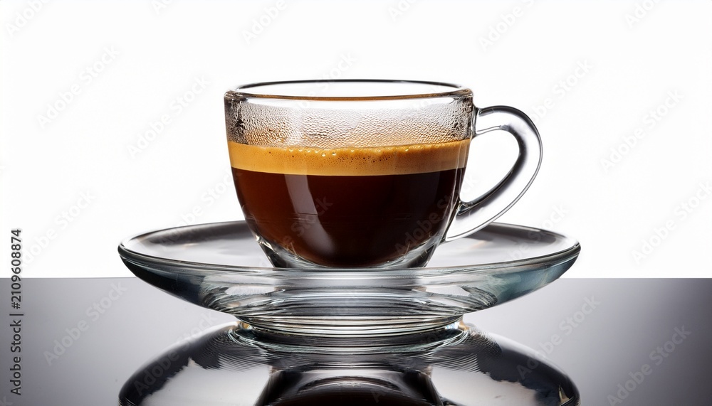 Naklejka premium Espresso In Glass Cup Against White Background