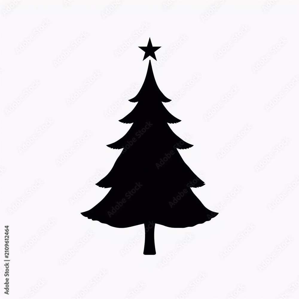 Obraz premium Silhouette of Christmas Tree with Star on Top Minimalist Black and White Illustration