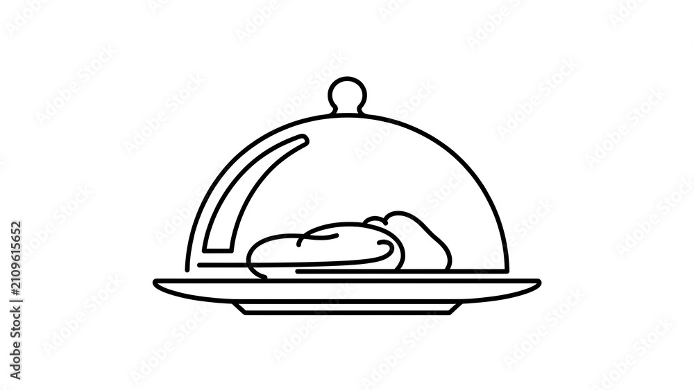 Fototapeta premium Roast chicken under cloche white background.