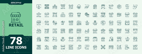Retail icon pack. Set of line pictogram. Vector illustration in modern line style. Minimalist Delivery icon. Icons as supermarket, buy, market, delivery, business, purchase, sale and more.