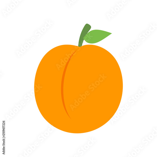 Flat illustration of apricot with green leaves. apricot minimalist organic sweet fruit design. Fresh apricot fruit vector flat illustration healthy food icon design