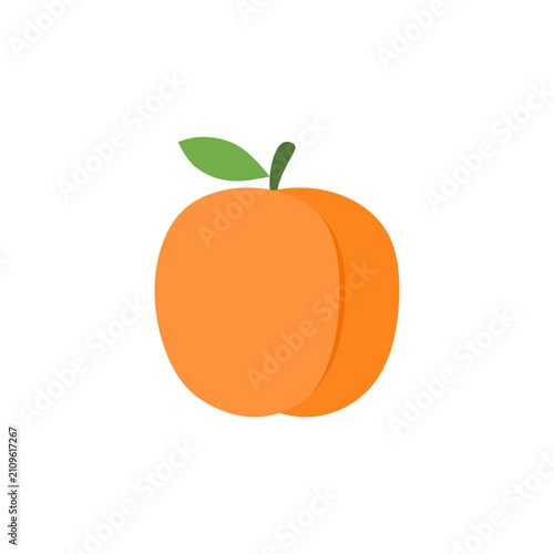 Flat illustration of apricot with green leaves. apricot minimalist organic sweet fruit design. Fresh apricot fruit vector flat illustration healthy food icon design