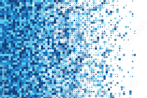 Konstfotografi Blue pixel dispersion pattern, abstract background, with fading square, shapes o