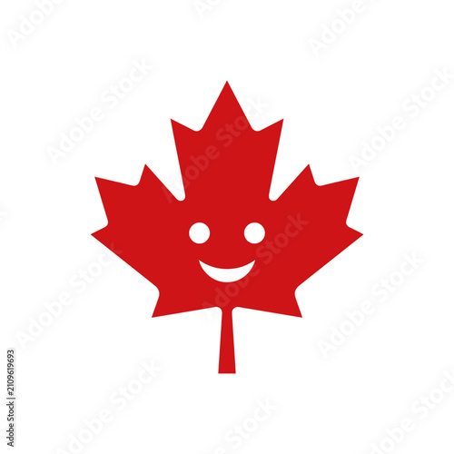 Smiling red maple leaf character icon