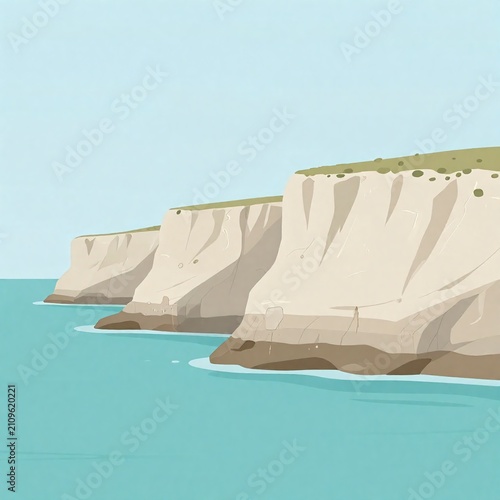 Simple limestone cliff coast landscape background with pale rock and turquoise water