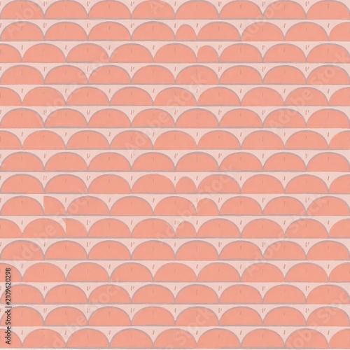 Scallop arc row and vertical tick abstract background with muted coral slate rhythm
