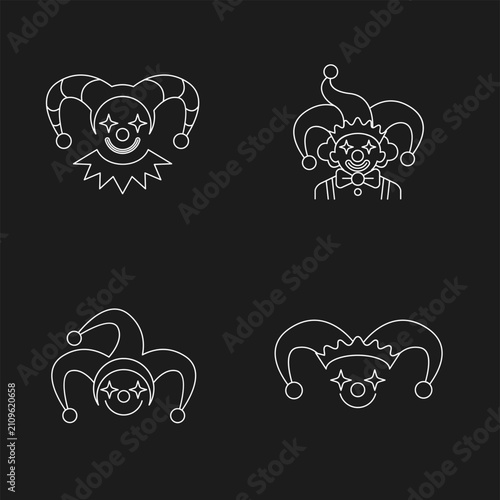 Foto Jester Hat and Clown Face Line Art Icons Set for April Fools' Day