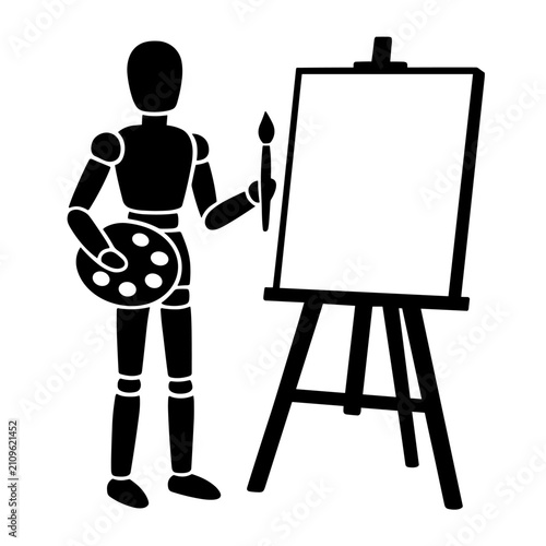 Wooden Mannequin Artist Painting On Canvas