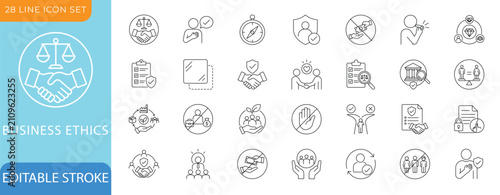 Business Ethics Line Icon Set.Compliance,Integrity,Core Values,and Whistleblower.Editable Stroke Vector Illustration.