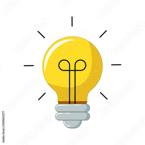 Yellow Light Bulb symbolizing inspiration, idea and creative thinking. Flat vector illustration isolated on white background.