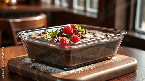 Homemade Chocolate Brownie with Fresh Berries and Artisan Dessert Presentation