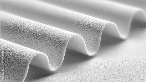 White textured fabric with wavy folds, soft non-woven material, close-up macro detail, clean minimalist background