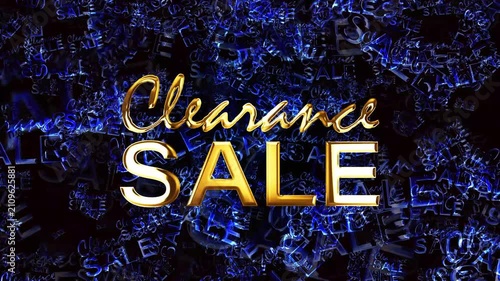 Animation text of Clearance sale  glitch text effect cinematic title on black abstract background.
