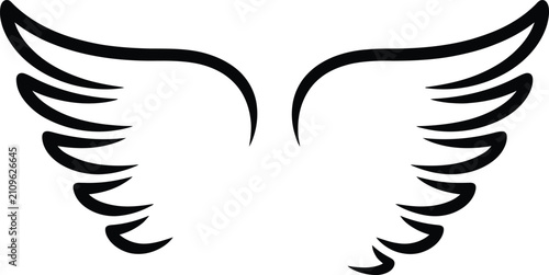 фотографія Pair of spread angel wings in a minimalist black line art style illustration wit