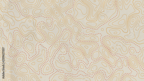 Foto Light beige topographic line art background with seamless contour map texture