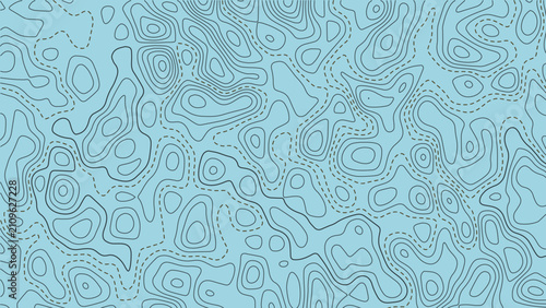 Blue abstract topographic contour background with seamless elevation line texture