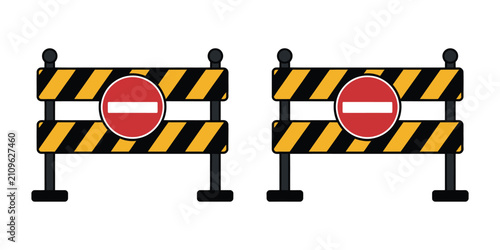 Bild auf Leinwand Road Barrier Warning Stop Icon with Traffic Safety Symbol, Construction Blockade