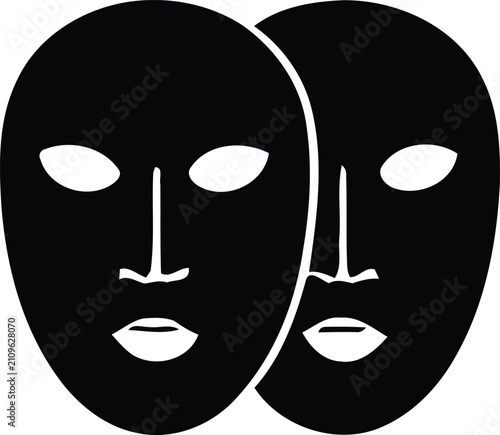 фотографія Pair of minimalist black drama comedy theater masks icon with performance entert