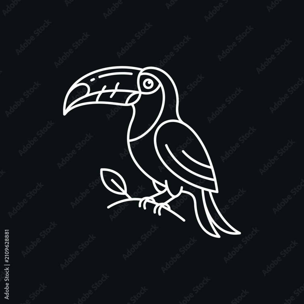 Obraz premium Detailed white line art toucan bird logo.